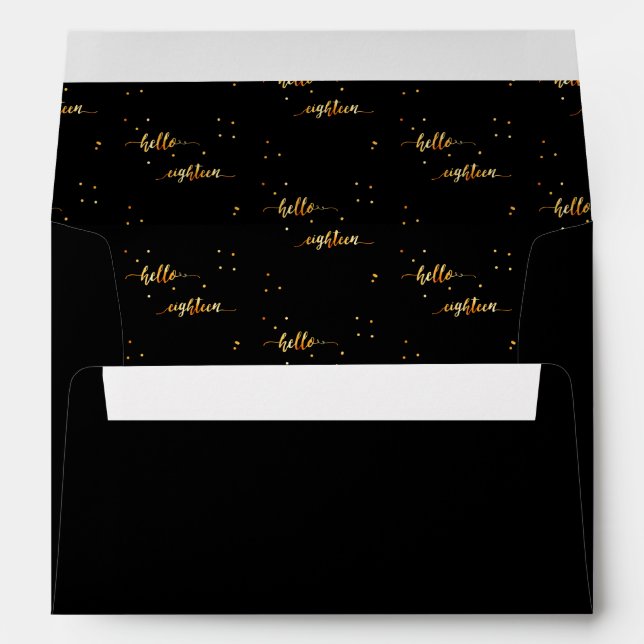18th birthday black gold hello 18 typography envelope (Back (Bottom))