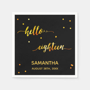 18th birthday black gold hello 18 typography name napkin