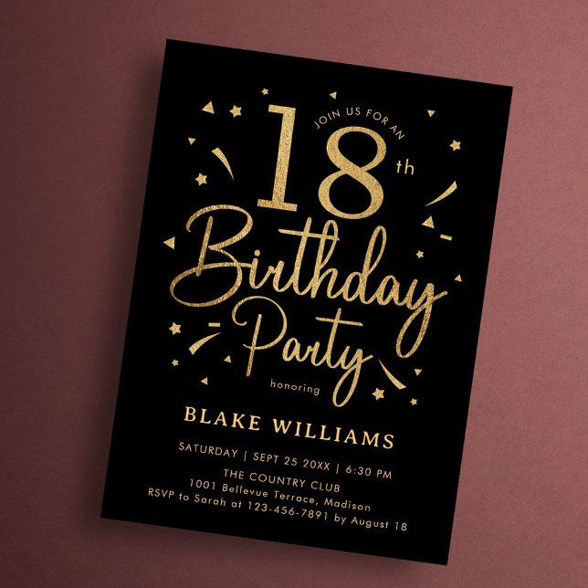 18th Birthday Black Gold Invitation (Creator Uploaded)