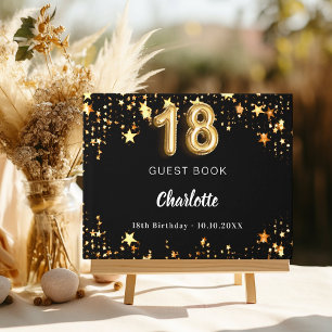 18th Birthday black gold stars Guest Book
