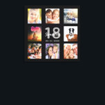 18th birthday black photo collage name canvas print<br><div class="desc">A unique 18th birthday gift or keepsake, celebrating her life with a collage of 8 of your photos. Add images of her family, friends, pets, hobbies or dream travel destination. Personalise and add a name, age 18 and a date. Grey and white coloured letters. A chic black background. This canvas...</div>