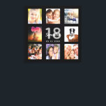 18th birthday black photo collage name canvas print<br><div class="desc">A unique 18th birthday gift or keepsake, celebrating her life with a collage of 8 of your photos. Add images of her family, friends, pets, hobbies or dream travel destination. Personalise and add a name, age 18 and a date. Grey and white coloured letters. A chic black background. This canvas...</div>