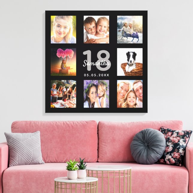 18th birthday black photo collage name canvas print (Insitu(LivingRoom))
