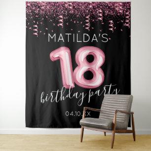 18th Birthday Black Pink Photo Backdrop Tapestry