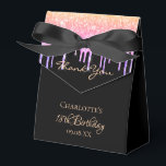 18th birthday black rainbow glitter pink thank you favour box<br><div class="desc">Elegant, classic, glamourous and girly for a 18th birthday party favours. A black background. The text: 18th Birthday and Thank You, written with a modern hand lettered style script. Decorated with faux glitter drips, paint dripping look in rainbow colours: purple, pink and rose gold. Personalise and add a name and...</div>