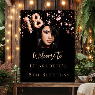 18th Birthday black rose gold photo star welcome  Poster