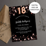 18th birthday black rose gold stars invitation<br><div class="desc">A classic black background,  decorated with rose gold stars. Personalise and add a name and party details. Number 18 is written with a balloon style script.</div>