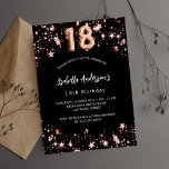 18th birthday black rose gold stars luxury invitation<br><div class="desc">A classic black background,  decorated with rose gold stars. Personalise and add a name and party details. Number 18 is written with a balloon style script.</div>