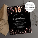 18th birthday black rose stars budget invitation<br><div class="desc">A classic black background,  decorated with rose gold stars. Personalise and add a name and party details. Number 18 is written with a balloon style script. 

1 sheet = 1 invitation printed edge to edge.</div>