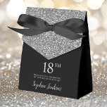 18th Birthday Black Silver Glitter Thank You Favour Box<br><div class="desc">This fabulous modern 18th Birthday Black Silver Glitter Thank You favour box with sparkling silver glitter, the birthday girl's name in a trendy script font, and tied with an elegant black bow would be perfect for your event. It would be great for a candy station, on a thank you gift...</div>