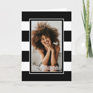 18th Birthday Black White Striped Card