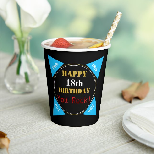 18th Birthday Blue Gold Black ANY AGE   Paper Cups (Insitu)