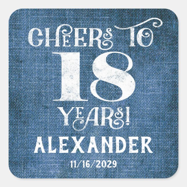 18th Birthday Blue Linen Thank You Favour Stickers (Front)