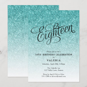 18th Birthday Blue Ombre Glitter Invitation