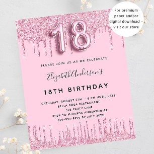 18th Birthday blush pink glitter budget invitation Flyer