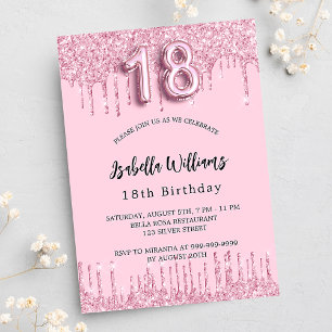 18th Birthday blush pink glitter drips glamourous Invitation Postcard
