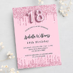 18th Birthday blush pink glitter drips luxury Invitation<br><div class="desc">A modern,  stylish and glamourous invitation for a girl's 18th birthday party.  A blush pink background with faux glitter drip,  paint dripping look. The name is written with a modern hand lettered style script.  Personalise and add your party details.  Number 18 is written with a balloon style font,  script.</div>