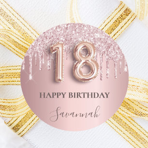18th birthday blush pink glitter drips name classic round sticker