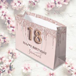 18th birthday blush pink glitter drips rose gold large gift bag