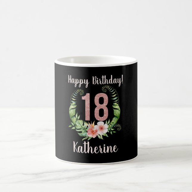 18th Birthday Blush Pink Glitter Floral Name Coffee Mug (Center)