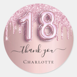 18th birthday blush pink glitter name thank you  classic round sticker