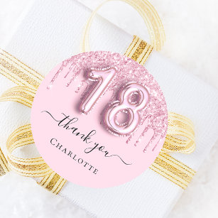 18th birthday blush pink glitter name thank you classic round sticker