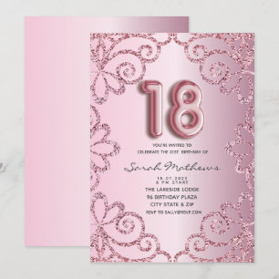 18th  Birthday Blush Pink Glitter Princess  Invitation