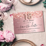 18th birthday blush pink glitter sparkles save the date<br><div class="desc">A girly and trendy Save the Date for a 18th birthday party. Blush pink gradient background decorated with rose faux glitter dust. Personalise and add a date and name/text. The text: Save the Date is written with a large trendy hand lettered style script with swashes. Number 18 with a balloon...</div>