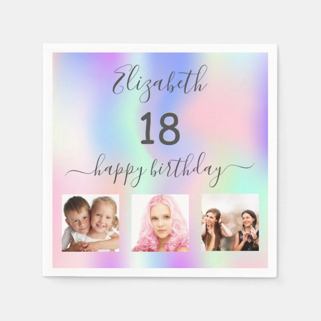 18th birthday blush pink purple holographic napkin (Front)