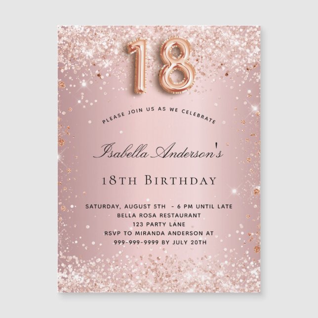 18th birthday blush pink rose magnet invitation (Front)