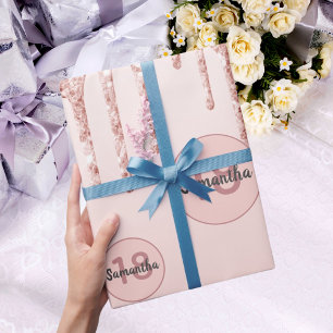 18th birthday blush rose gold glitter drips wrapping paper