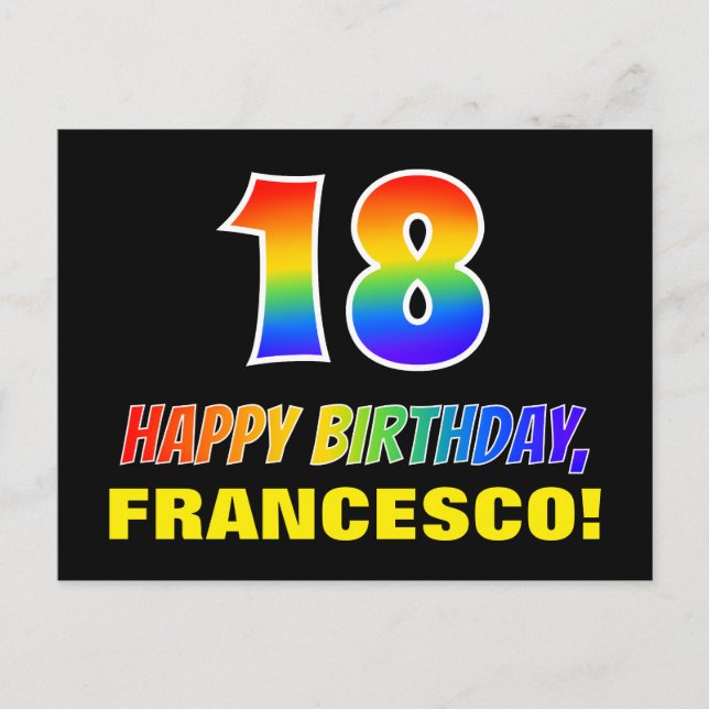 18th Birthday: Bold, Fun, Simple, Rainbow 18 Postcard (Front)