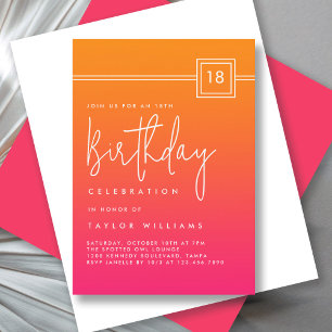 18th Birthday Bold Hot Pink Orange Simple Minimal Invitation