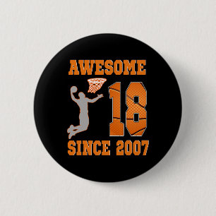 18th Birthday Boy Awesome Since 2007 Sketll 18 Yea 6 Cm Round Badge