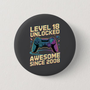 18th Birthday Boy Gift Level 18 Gamer 2008 18 Year 6 Cm Round Badge