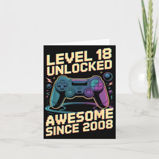 18th Birthday Boy Gift Level 18 Gamer 2008 18 Year Card (Front)