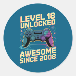18th Birthday Boy Gift Level 18 Gamer 2008 18 Year Classic Round Sticker