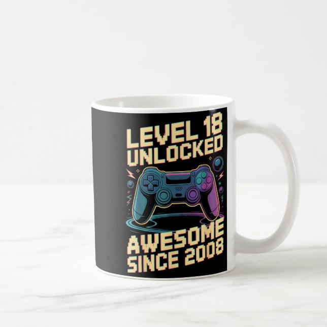 18th Birthday Boy Gift Level 18 Gamer 2008 18 Year Coffee Mug (Right)