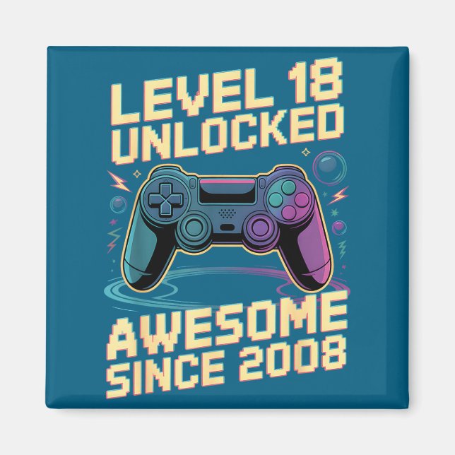 18th Birthday Boy Gift Level 18 Gamer 2008 18 Year Magnet (Front)