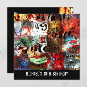 18th Birthday Boys Mens Street Art Abstract A3 Invitation