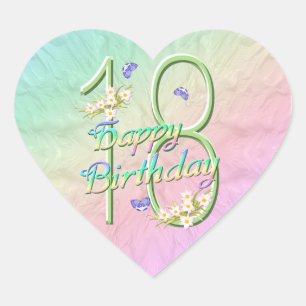 18th Birthday Butterflies and Rainbows Heart Stick Sticker