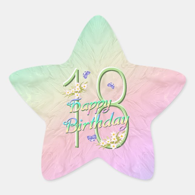 18th Birthday Butterflies and Rainbows Star Sticke Star Sticker (Front)