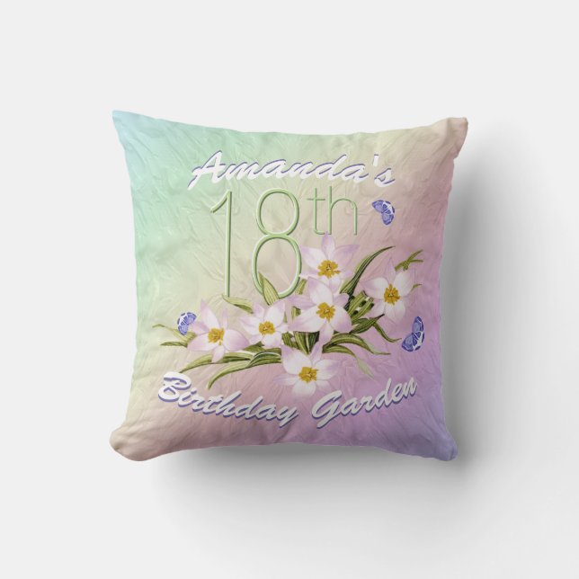 18th Birthday Butterfly Garden Throw Pillow (Front)