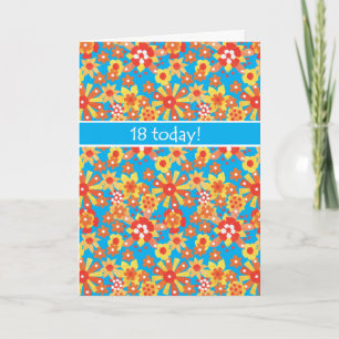 18th Birthday Card, Ditsy Orange Flowers Card
