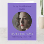 18th Birthday Card Grandaughter LARGE Purple<br><div class="desc">18th birthday card for granddaughter. Purple theme. The age 18 is noted on the front of the card, but this is a customisable card, and you can buy the card with an age of your choice. It could for example be a 17th birthday card, or 21st happy birthday card or...</div>