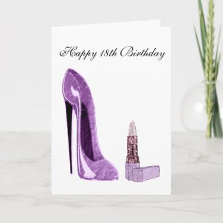 18th Birthday Card with Lilac Stiletto Shoe and Li