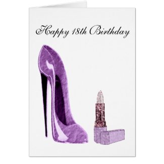 18th Birthday Card with Lilac Stiletto Shoe and Li