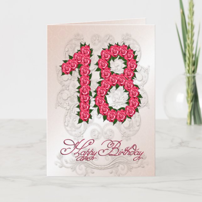 18th birthday card with roses and leaves (Front)