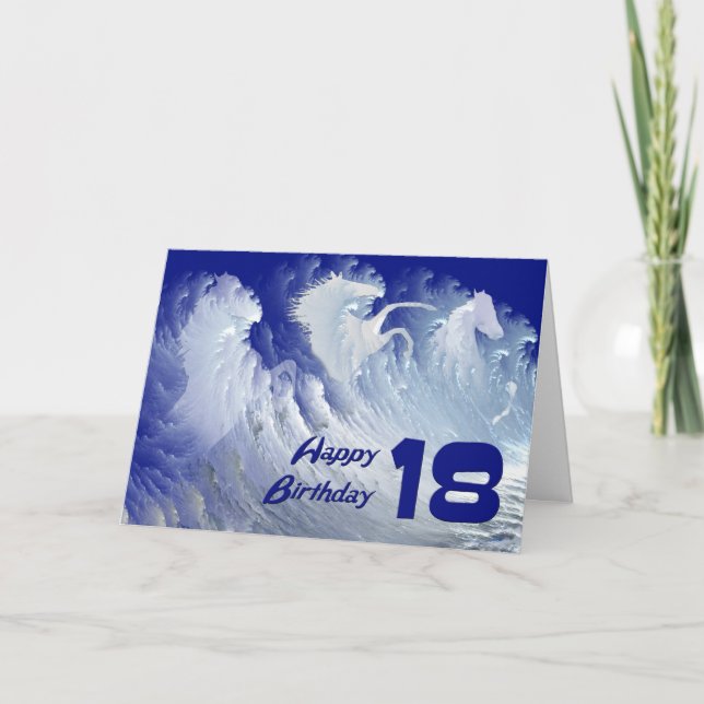 18th birthday card with wild white surf horses (Front)