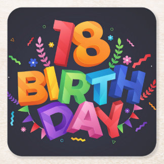 18th Birthday Celebration Square Paper Coaster